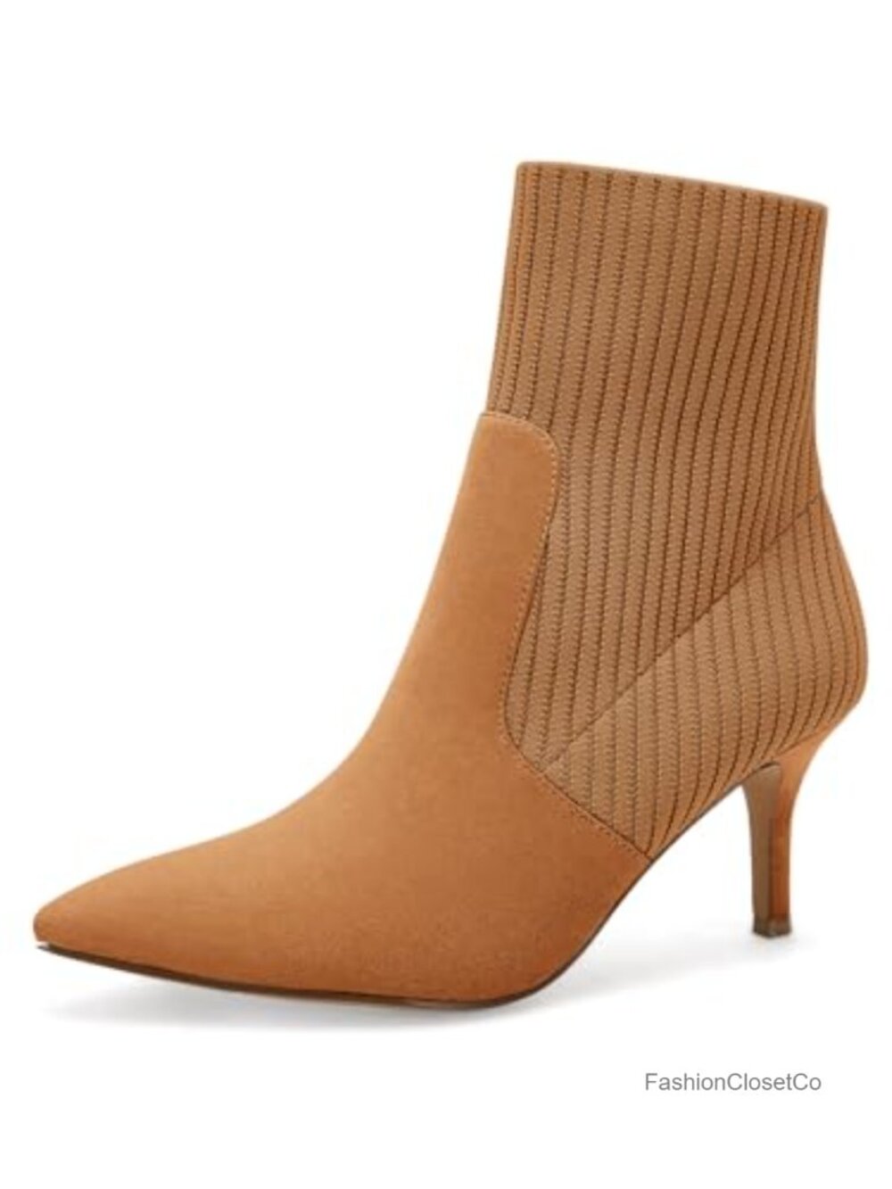 Women's Pointed Toe Ankle Boots Stiletto Kitten Heel Faux Suede Knit Sock